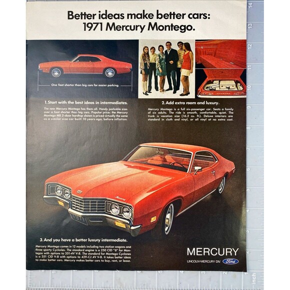 Mercury Montego '71 "Better ideas make better cars" Vintage Print Ad 1970 - Picture 2 of 3